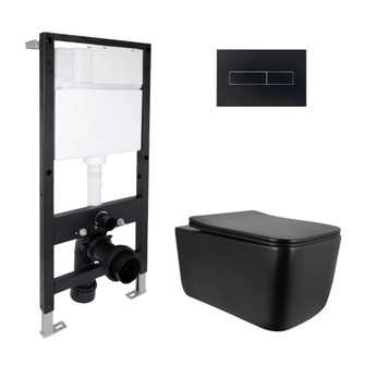 Готовое решение Qtap для ванной комнаты: подвесной унитаз Gemini Ultra Quiet Black 520 x 360 x 350 + комплект инсталляции Standard (линейная кнопка Black) Готовое решение Qtap для ванной комнаты: подвесной унитаз Gemini Ultra Quiet Black 520 x 360 x 350 + комплект инсталляции Standard (линейная кнопка Black)