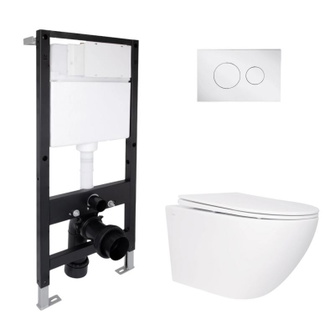 Готовое решение Qtap для ванной комнаты: подвесной унитаз Jay Rimless 520 x 360 x 320 + комплект инсталляции Standard (круглая кнопка Chrome) Готовое решение Qtap для ванной комнаты: подвесной унитаз Jay Rimless 520 x 360 x 320 + комплект инсталляции Standard (круглая кнопка Chrome)