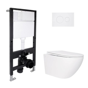 Готове рішення Qtap для ванної кімнати: підвісний унітаз Jay Rimless 520 x 360 x 320 + комплект інсталяції Standard (кругла клавіша White)