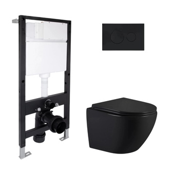 Готовое решение Qtap для ванной комнаты: подвесной унитаз Jay Ultra Quiet Black 485 x 360 x 320 + комплект инсталляции Standard (круглая кнопка Black) Готовое решение Qtap для ванной комнаты: подвесной унитаз Jay Ultra Quiet Black 485 x 360 x 320 + комплект инсталляции Standard (круглая кнопка Black)