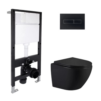 Готовое решение Qtap для ванной комнаты: подвесной унитаз Jay Ultra Quiet Black 485 x 360 x 320 + комплект инсталляции Standard (линейная кнопка Black) Готовое решение Qtap для ванной комнаты: подвесной унитаз Jay Ultra Quiet Black 485 x 360 x 320 + комплект инсталляции Standard (линейная кнопка Black)