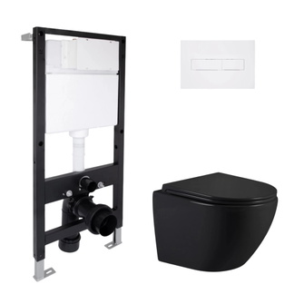 Готовое решение Qtap для ванной комнаты: подвесной унитаз Jay Ultra Quiet Black 485 x 360 x 320 + комплект инсталляции Standard (линейная кнопка White) Готовое решение Qtap для ванной комнаты: подвесной унитаз Jay Ultra Quiet Black 485 x 360 x 320 + комплект инсталляции Standard (линейная кнопка White)