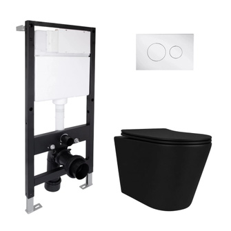 Готовое решение Qtap для ванной комнаты: подвесной унитаз Scorpio Ultra Quiet Black 520 x 365 x 365 + комплект инсталляции Standard (круглая кнопка Chrome) Готовое решение Qtap для ванной комнаты: подвесной унитаз Scorpio Ultra Quiet Black 520 x 365 x 365 + комплект инсталляции Standard (круглая кнопка Chrome)