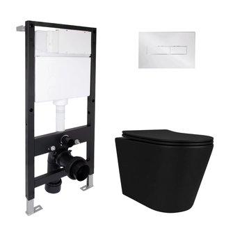 Готове рішення Qtap для ванної кімнати: підвісний унітаз Scorpio Ultra Quiet Black 520 x 365 x 365 + комплект інсталяції Standard (лінійна клавіша Chrome)