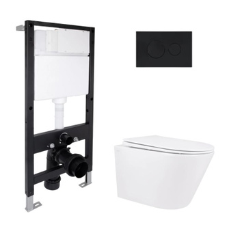 Готовое решение Qtap для ванной комнаты: подвесной унитаз Swan Rimless 520 x 360 x 320 + комплект инсталляции Standard (круглая кнопка Black)
