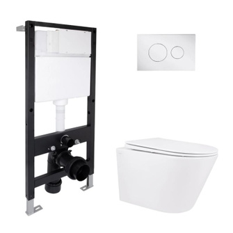 Готовое решение Qtap для ванной комнаты: подвесной унитаз Swan Rimless 520 x 360 x 320 + комплект инсталляции Standard (круглая кнопка Chrome) Готовое решение Qtap для ванной комнаты: подвесной унитаз Swan Rimless 520 x 360 x 320 + комплект инсталляции Standard (круглая кнопка Chrome)