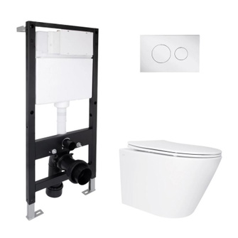 Готовое решение Qtap для ванной комнаты: подвесной унитаз Swan Ultra Quiet 485 x 360 x 320 + комплект инсталляции Standard (круглая кнопка Chrome) Готовое решение Qtap для ванной комнаты: подвесной унитаз Swan Ultra Quiet 485 x 360 x 320 + комплект инсталляции Standard (круглая кнопка Chrome)