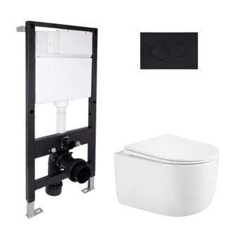 Готовое решение Qtap для ванной комнаты: подвесной унитаз Taurus Ultra Quiet 485 x 360 x 350 + комплект инсталляции Standard (круглая кнопка Black) Готовое решение Qtap для ванной комнаты: подвесной унитаз Taurus Ultra Quiet 485 x 360 x 350 + комплект инсталляции Standard (круглая кнопка Black)