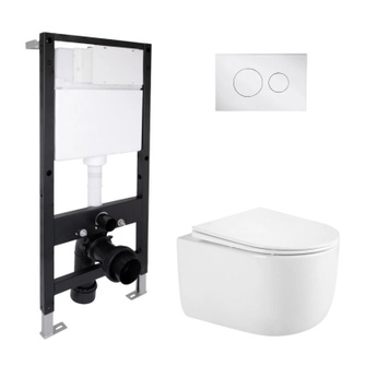 Готовое решение Qtap для ванной комнаты: подвесной унитаз Taurus Ultra Quiet 485 x 360 x 350 + комплект инсталляции Standard (круглая кнопка Chrome) Готовое решение Qtap для ванной комнаты: подвесной унитаз Taurus Ultra Quiet 485 x 360 x 350 + комплект инсталляции Standard (круглая кнопка Chrome)