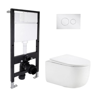 Готовое решение Qtap для ванной комнаты: подвесной унитаз Taurus Ultra Quiet 515 x 360 x 350 + комплект инсталляции Standard (круглая кнопка Chrome) Готовое решение Qtap для ванной комнаты: подвесной унитаз Taurus Ultra Quiet 515 x 360 x 350 + комплект инсталляции Standard (круглая кнопка Chrome)