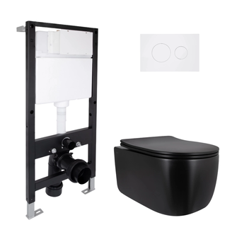 Готове рішення Qtap для ванної кімнати: підвісний унітаз Taurus Ultra Quiet Black 515 x 360 x 350 + комплект інсталяції Standard (кругла клавіша White)