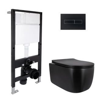 Готовое решение Qtap для ванной комнаты: подвесной унитаз Taurus Ultra Quiet Black 515 x 360 x 350 + комплект инсталляции Standard (линейная кнопка Black)
