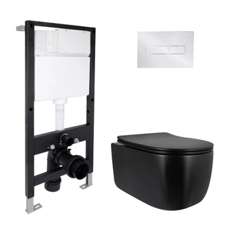 Готове рішення Qtap для ванної кімнати: підвісний унітаз Taurus Ultra Quiet Black 515 x 360 x 350 + комплект інсталяції Standard (лінійна клавіша Chrome)