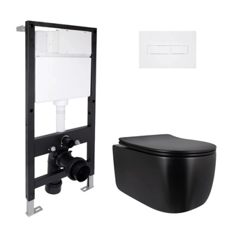 Готовое решение Qtap для ванной комнаты: подвесной унитаз Taurus Ultra Quiet Black 515 x 360 x 350 черный + комплект инсталляции Standard (линейная кнопка White) Готовое решение Qtap для ванной комнаты: подвесной унитаз Taurus Ultra Quiet Black 515 x 360 x 350 черный + комплект инсталляции Standard (линейная кнопка White)