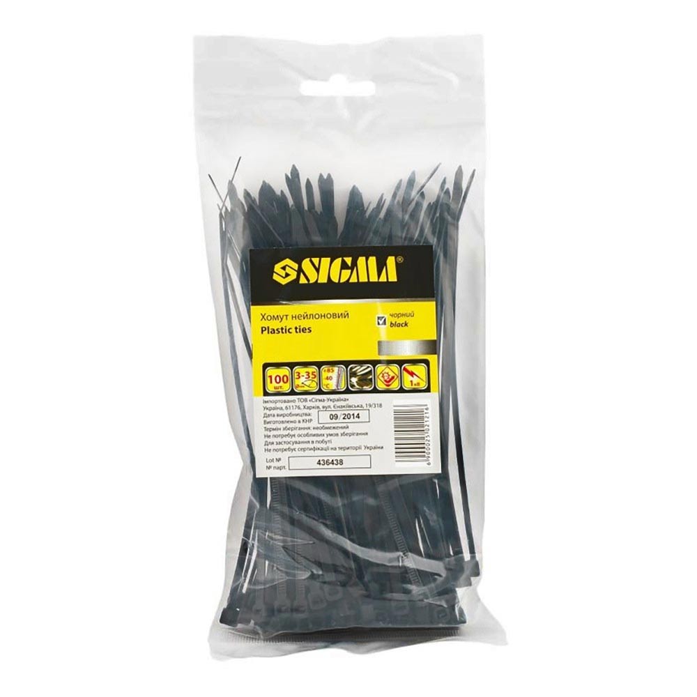 Хомут нейлон Sigma 4.8 x 400 мм 50 шт (чорний) Хомут нейлон Sigma 4.8 x 400 мм 50 шт (чорний)