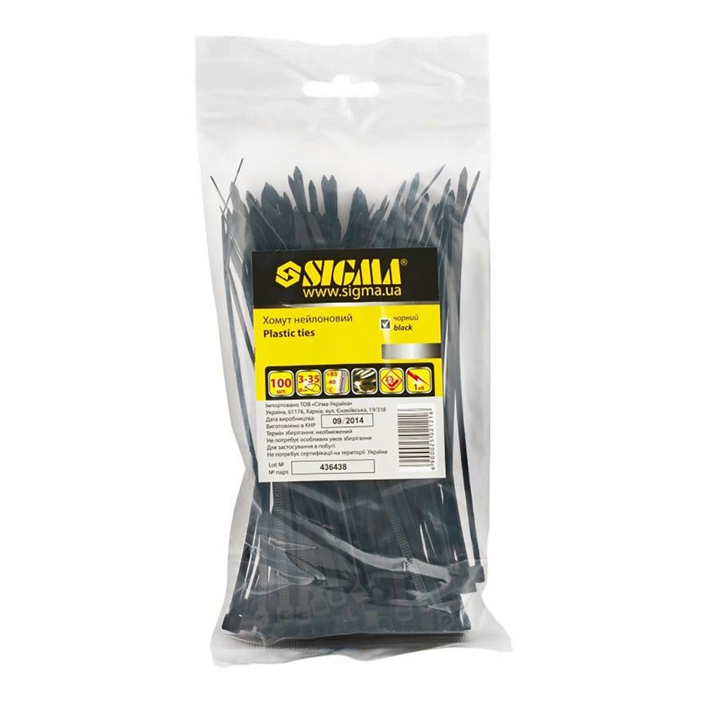 Хомут нейлон Sigma 7.9 x 450 мм 50 шт (чорний) Хомут нейлон Sigma 7.9 x 450 мм 50 шт (чорний)