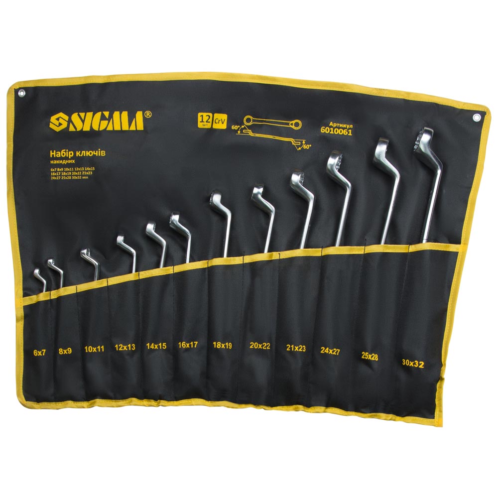Ключі накидні Sigma CrV satine 12 шт 6-32 мм (тк чохол)