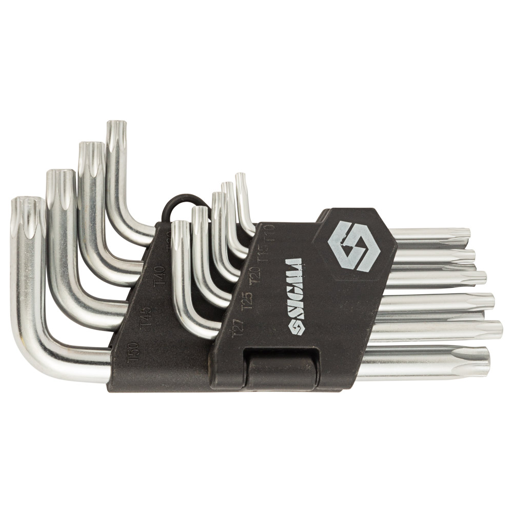 Ключі Sigma Torx CrV 9 шт. T10-T50 мм (короткі з отвором) Ключі Sigma Torx CrV 9 шт. T10-T50 мм (короткі з отвором)