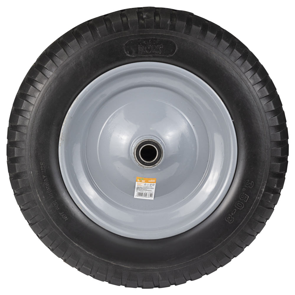 Колесо для тачки Flora безкамерне поліуретанове 14" (3.50-8) 370 x 80 мм вісь Ø16 мм довжина 90 мм