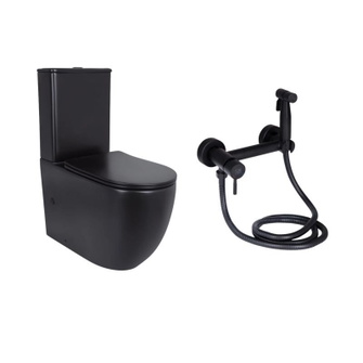 Комплект 2 в 1: унитаз напольный Qtap Robin Matt Black QT13226083AMB + набор гигиенического душа Lidz Aria Black LDARI110BLA43394