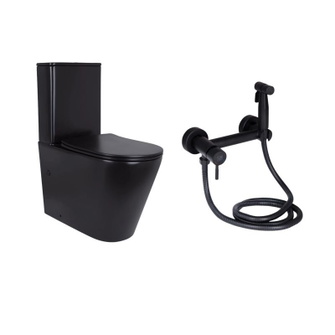 Комплект 2 в 1: унитаз напольный Qtap Scorpio Matt Black QT14226088AMB + набор гигиенического душа Lidz Aria Black LDARI110BLA43394