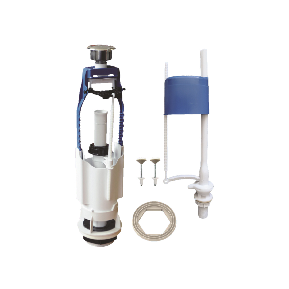 Комплект арматури Tau з однокнопковим зливним механізмом і нижнім клапаном впуску 1/2" та пласт. різьбленням