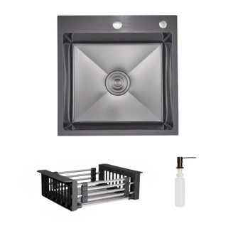 Комплект Lidz Handmade H5050HB: Мойка для кухни интегрированная Decor Black PVD Honeycomb в комплекте с дозатором + Lidz LIDZK01B Корзина для мойки