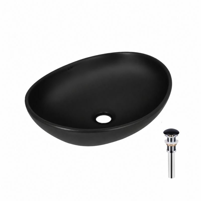 Комплект Qtap Dove: Раковина накладна овальна 415 x 340 x 140 мм Matt Black + Донний клапан PU03