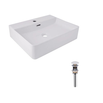 Комплект Qtap Nando LT: Раковина підвісна прямокутна 500 х 420 х 130 мм White + Донний клапан PU02O