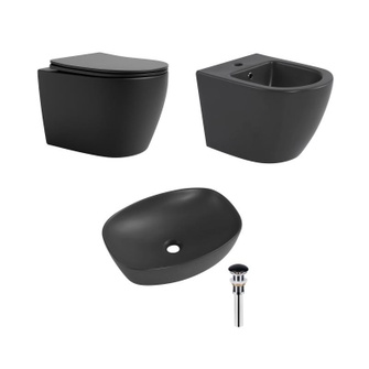 Комплект Qtap Robin Anthracite 3 в 1: унитаз подвесной Ultra Quiet + биде подвесное + раковина накладная (QTROBAN49157)