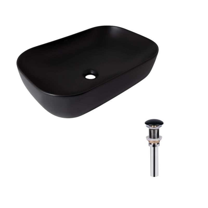 Комплект Qtap Robin: Раковина накладна прямокутна 600 x 390 x 150 мм Matt Black + Донний клапан PU03