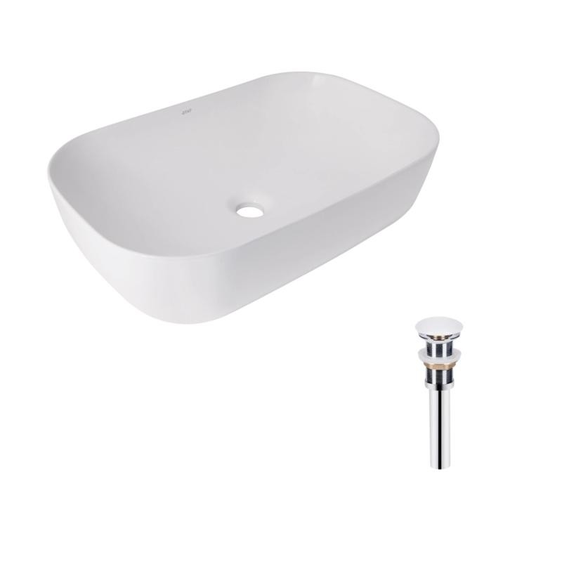 Комплект Qtap Robin: Раковина накладна прямокутна 600 x 390 x 150 мм White + Донний клапан PU02