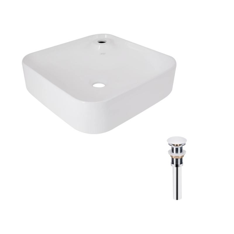 Комплект Qtap Stork: Раковина накладна квадратна 430 x 430 x 125 мм White + Донний клапан PU02