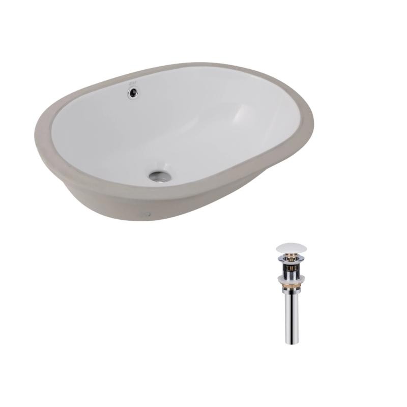 Комплект Qtap Stork: Раковина врізна овальна 570 x 390 x 210 мм White + Донний клапан PU02O