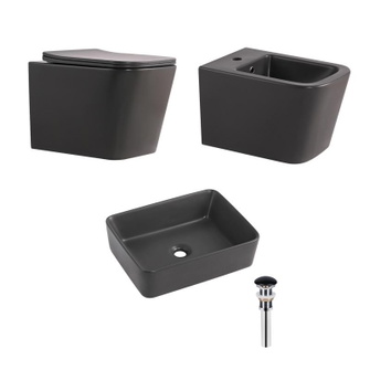 Комплект Qtap Tern Anthracite 3 в 1: унитаз подвесной Ultra Quiet + биде подвесное + раковина накладная (QTTERAN49161)