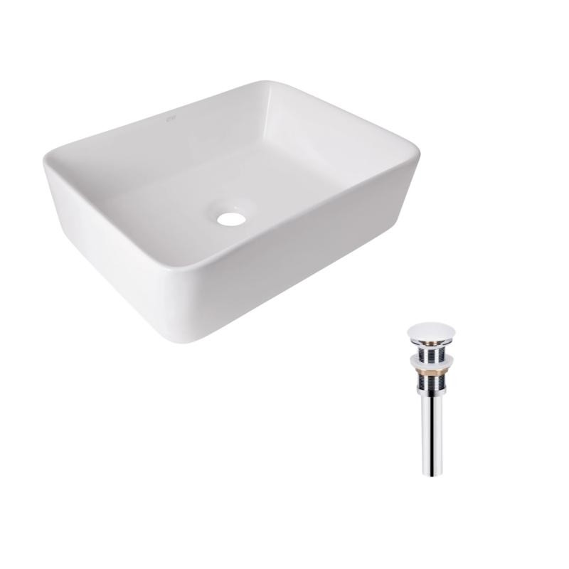 Комплект Qtap Tern: Раковина накладна прямокутна 480 х 370 х 135 мм White + Донний клапан PU02
