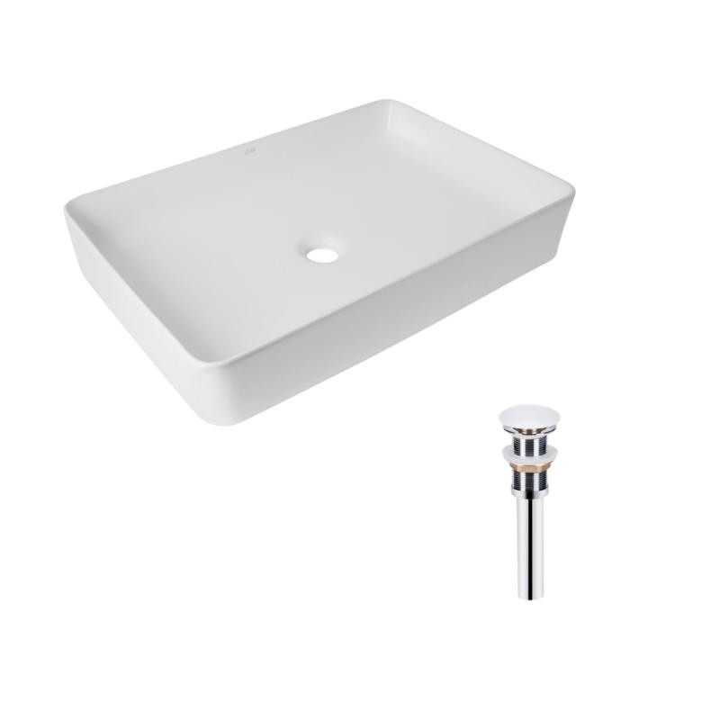 Комплект Qtap Tern: Раковина накладна прямокутна 600 x 400 x 110 мм WHITE + Донний клапан PU02