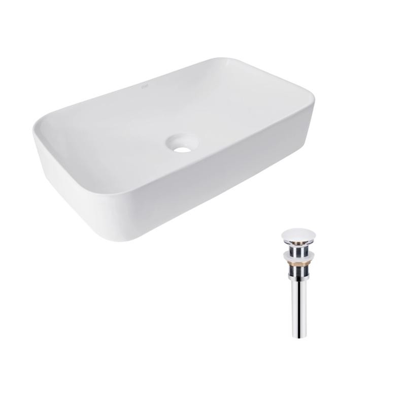 Комплект Qtap Tern: Раковина накладна прямокутна 610 x 350 x 135 мм WHITE + Донний клапан PU02