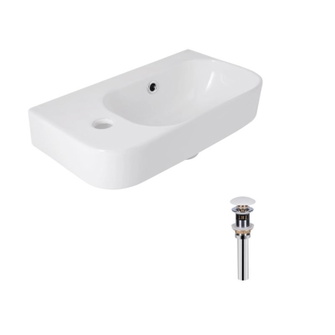 Комплект Qtap Tern: Раковина підвісна прямокутна ліва 450 х 250 х 158 мм White + Донний клапан PU02O