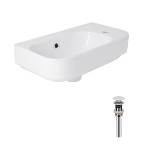 Комплект Qtap Tern: Раковина підвісна прямокутна права 450 х 250 х 158 мм White + Донний клапан PU02O