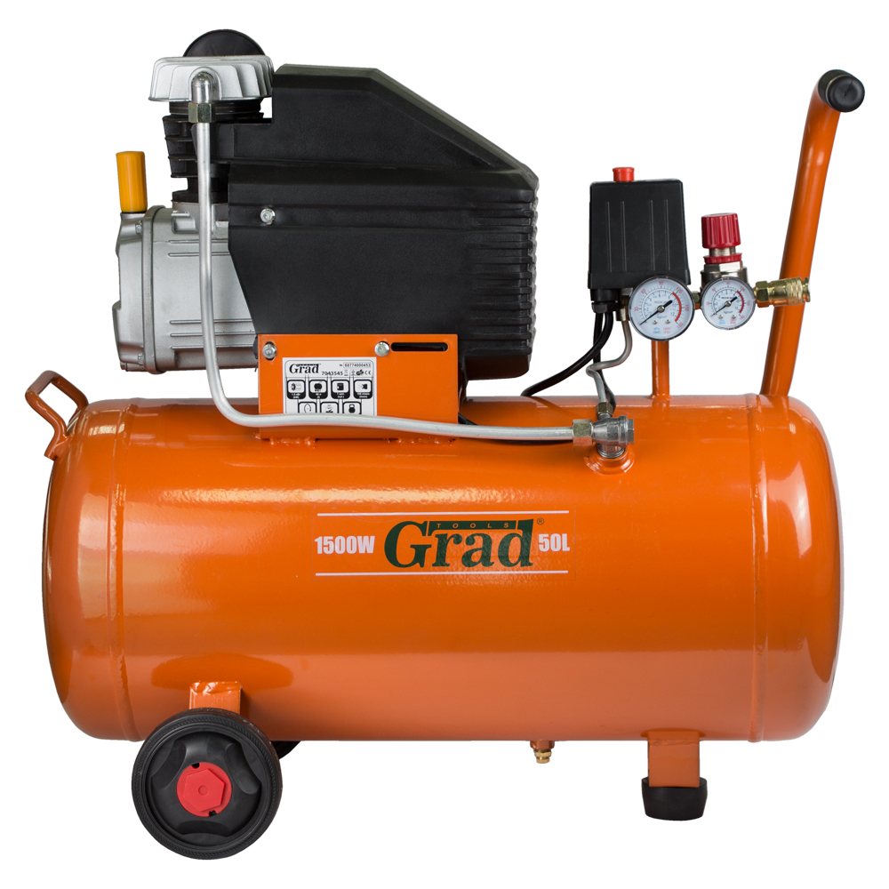 Компрессор Grad одноцилиндровый 1.5кВт 196л/мин 8бар 50л (2 крана)