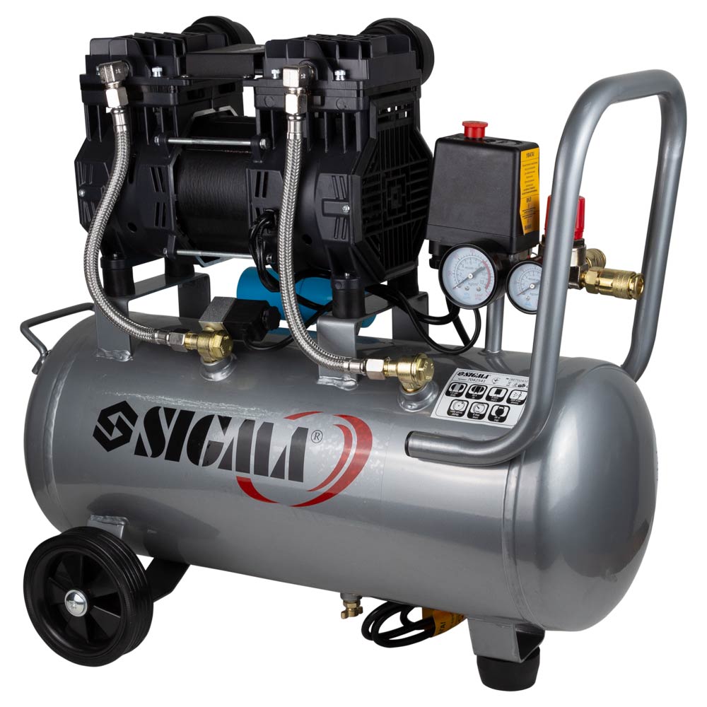 Компрессор Sigma двухцилиндровый безмасляный 1.5кВт 209л/мин 8бар 30л