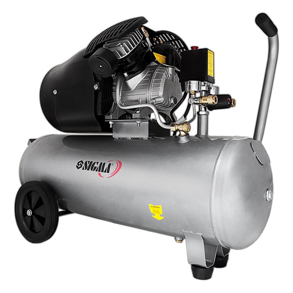 Компрессор Sigma двухцилиндровый (V) 2.5кВт 455л/мин 10бар 50л (2 крана)