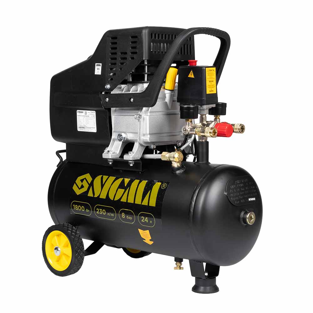 Компрессор Sigma одноцилиндровый 1.8кВт 230л/мин 8бар 24л (2 крана)