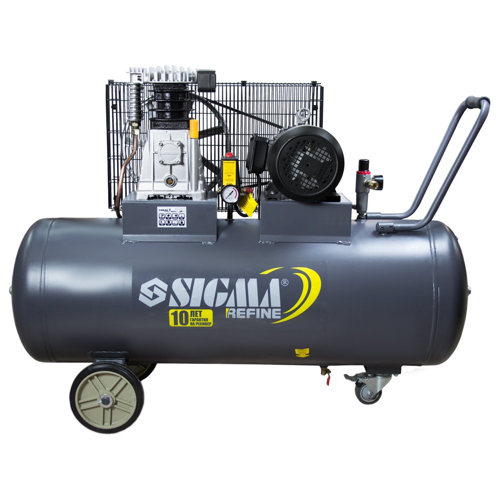 Компрессор Sigma Refine двухцилиндровый ременный (II) 380В 3кВт 550л/хв 10бар 150л 2 крана