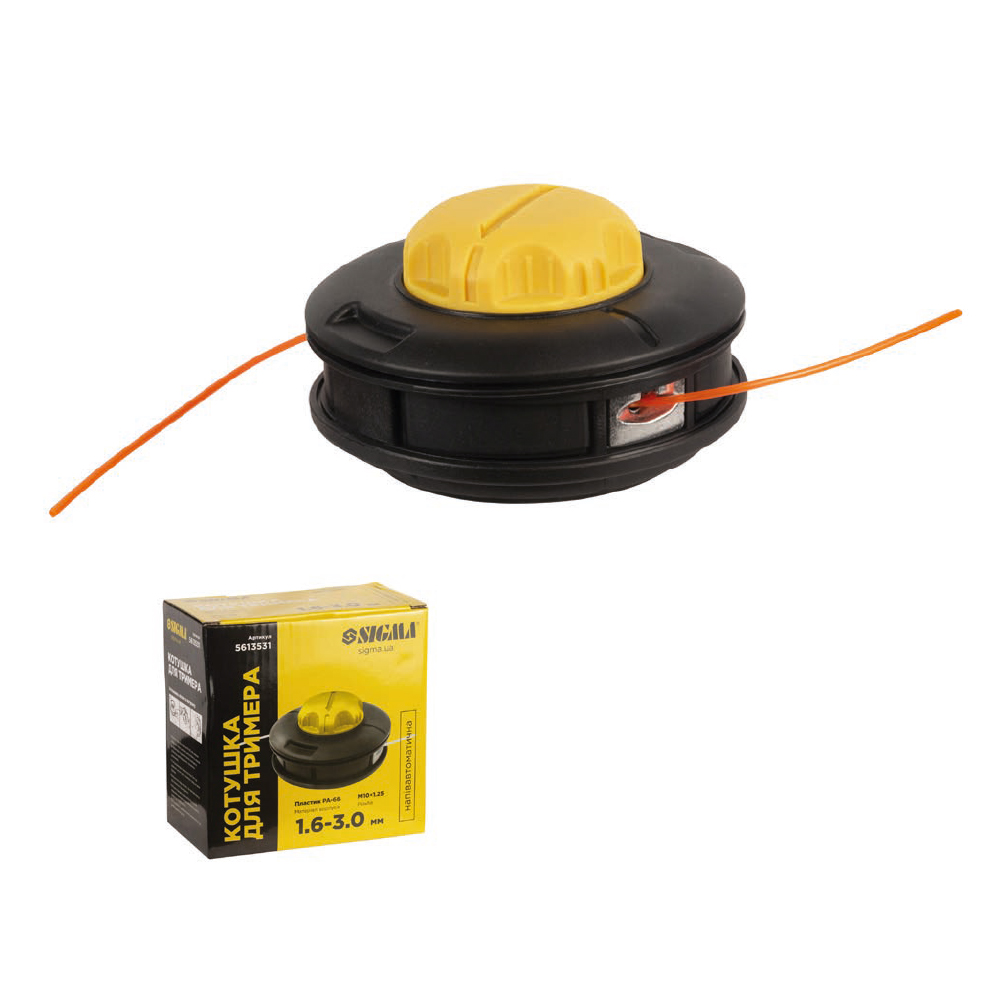 Котушка Sigma для тримера напівавтоматична M10 x 1.25 Ø1.6-3.0 мм пластикова кнопка Котушка Sigma для тримера напівавтоматична M10 x 1.25 Ø1.6-3.0 мм пластикова кнопка