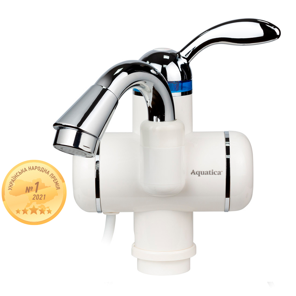 Кран-водонагрівач проточний для раковини Aquatica LZ 3.0кВт 0.4-5бар гусак вигнутий на гайці LZ-5A111W