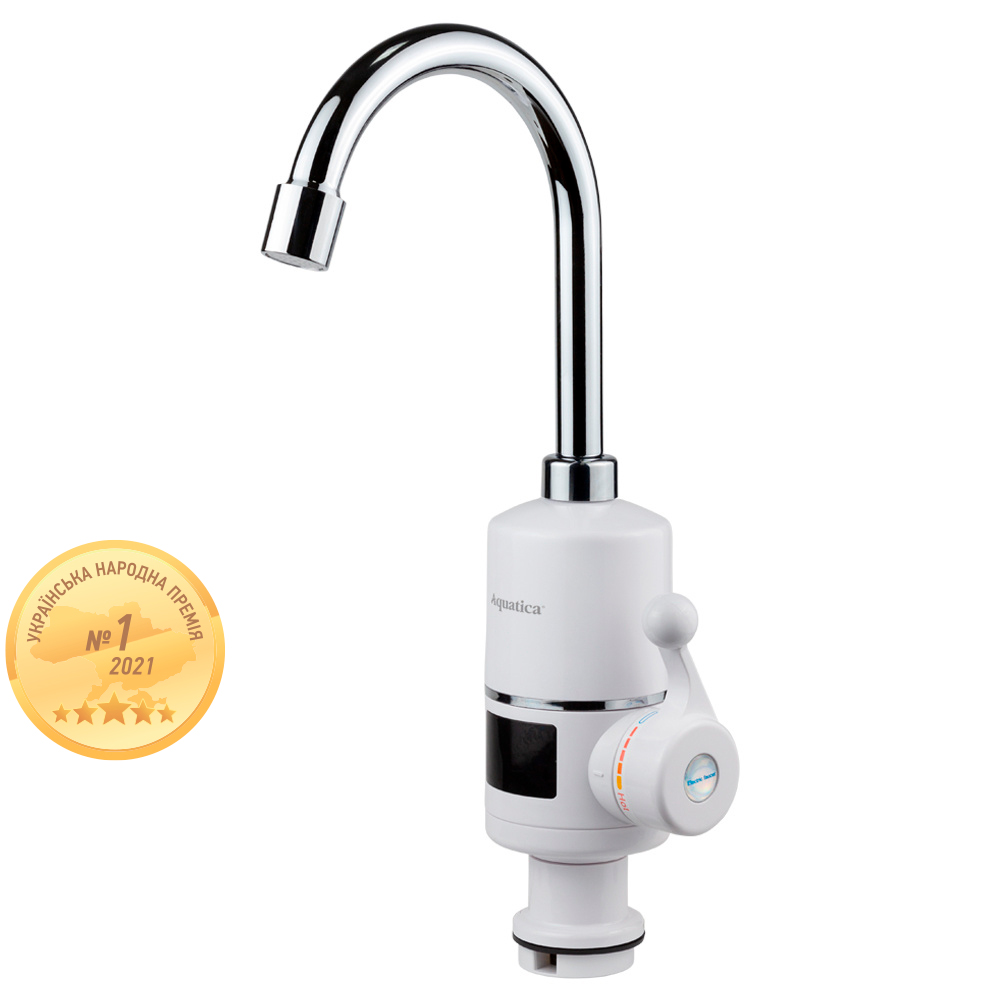 Кран-водонагрівач проточний для кухні Aquatica NZ 3.0кВт 0.4-5бар гусак вухо на гайці з дисплеєм