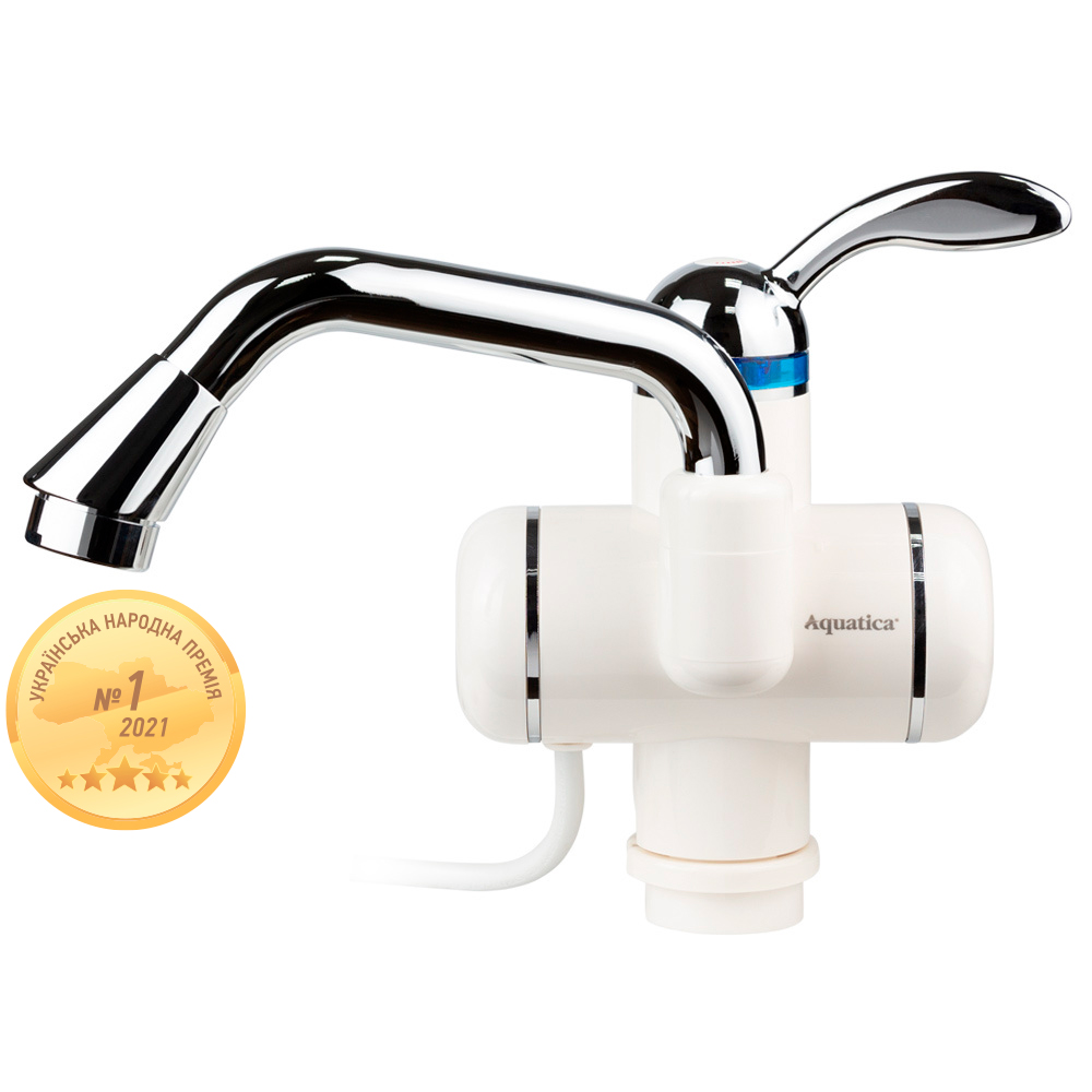 Кран-водонагрівач проточний для раковини Aquatica LZ 3.0кВт 0.4-5бар гусак вигнутий довгий на гайці Кран-водонагрівач проточний для раковини Aquatica LZ 3.0кВт 0.4-5бар гусак вигнутий довгий на гайці