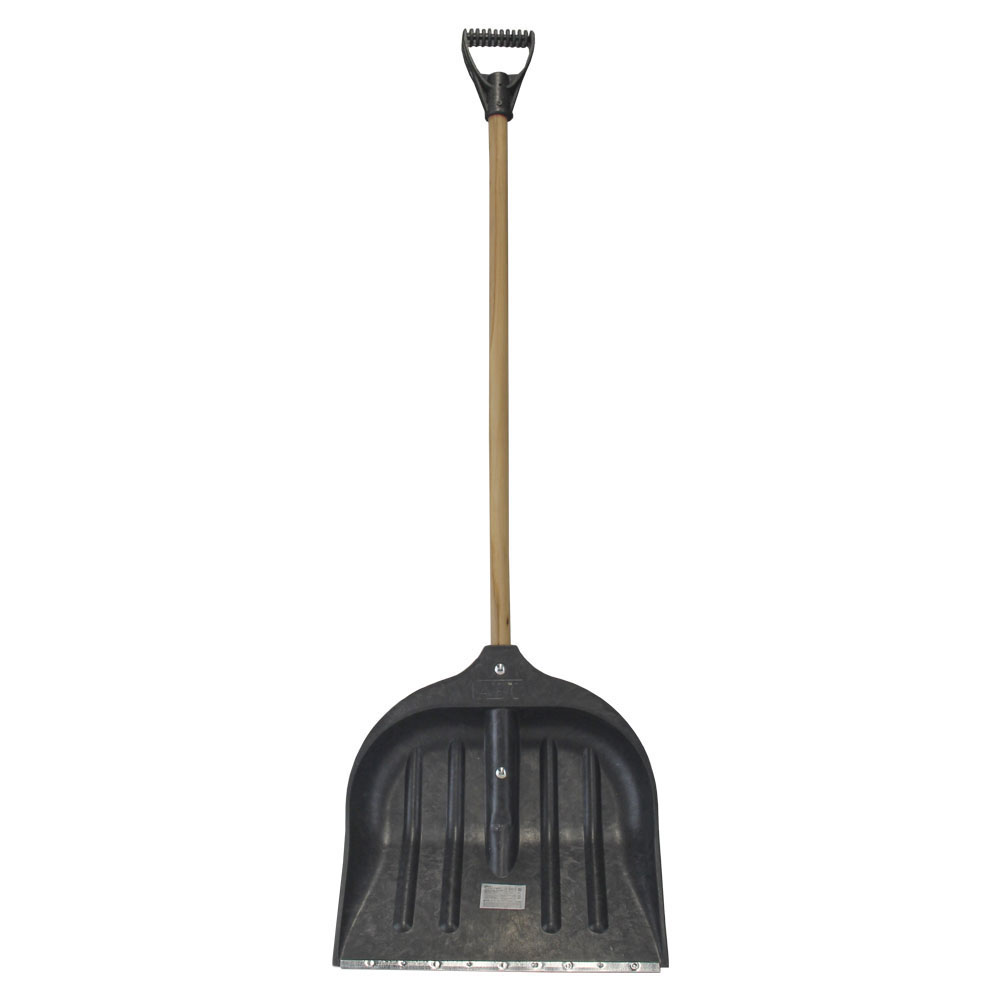 Лопата Grad для снега/зерна пластиковая с оцинкованной планкой Standard 395 х 395 мм с деревянным черенком (черная)